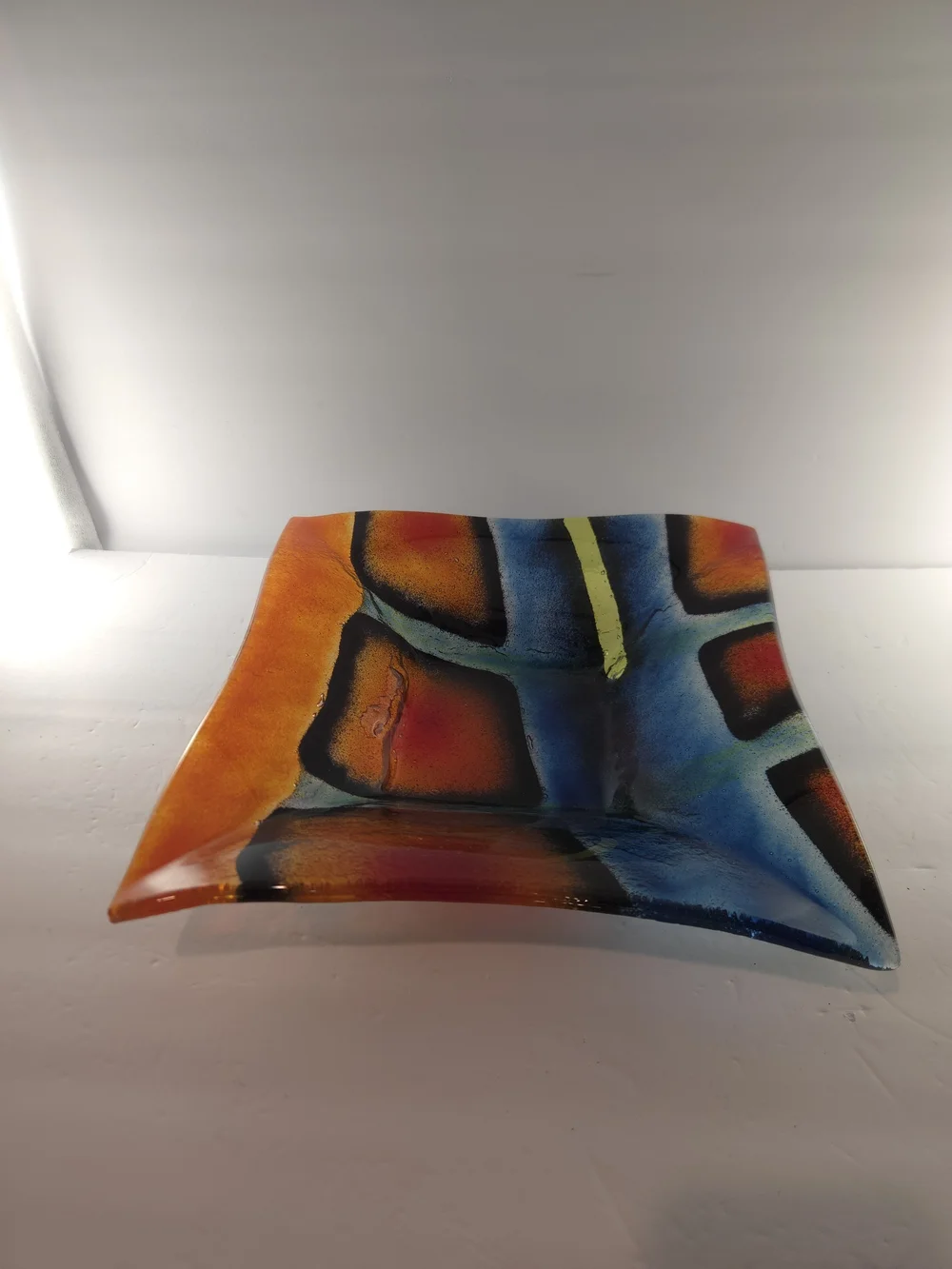 Crate & Barrel Fused Glass Sandla Platter Hand Made Poland 11 Inches Square